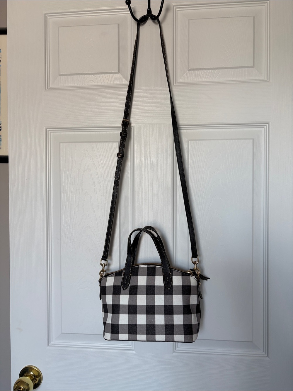 Dooney & Bourke Black and White Buffalo Check Crossbody Satchel - Picture 5 of 13